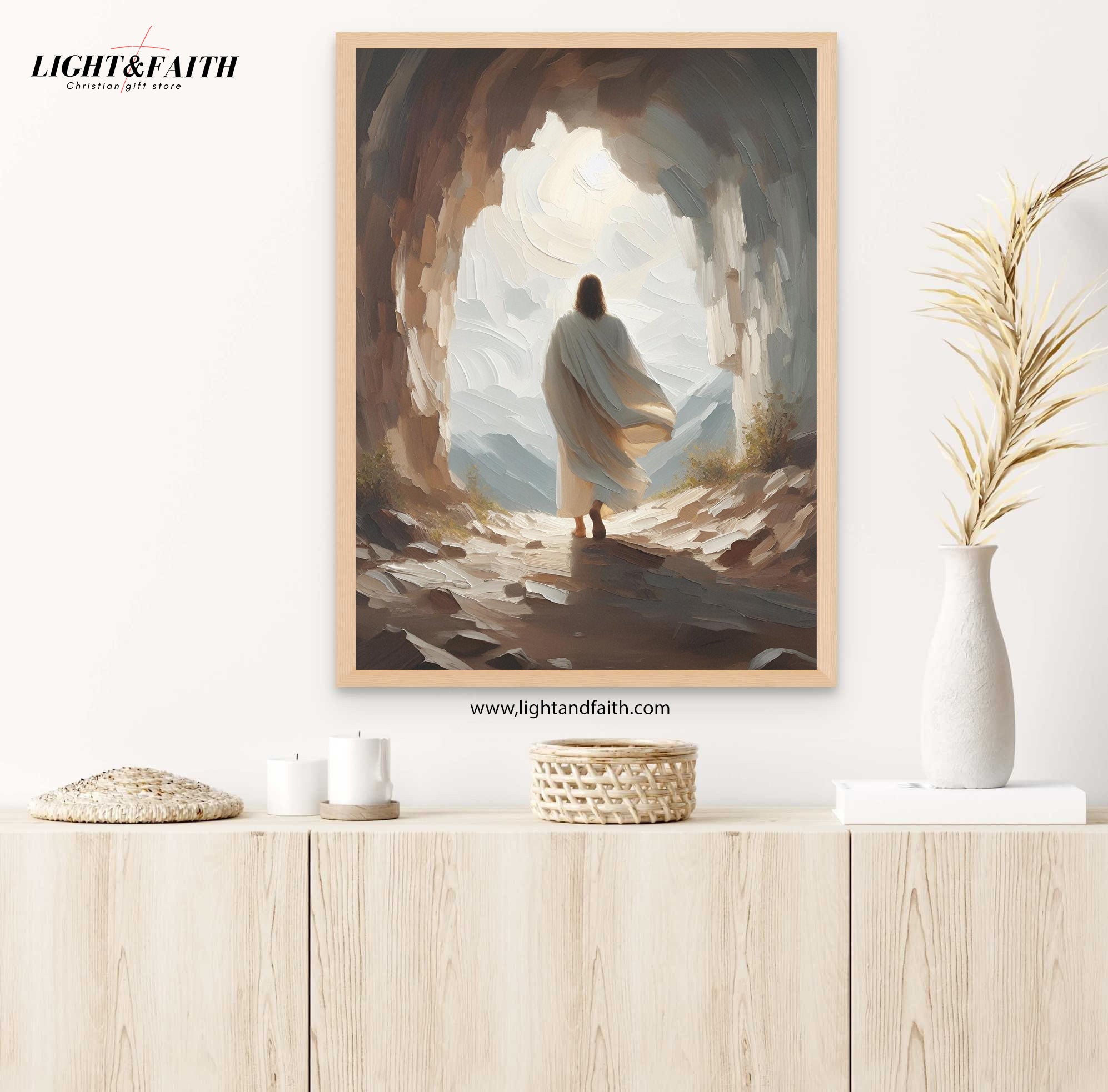 He Is Risen Poster, Empty Tomb Scene Poster, Jesus Resurrection Wall Art, Easter Digital Art Poster, Easter Wall Decor, Christian Poster
